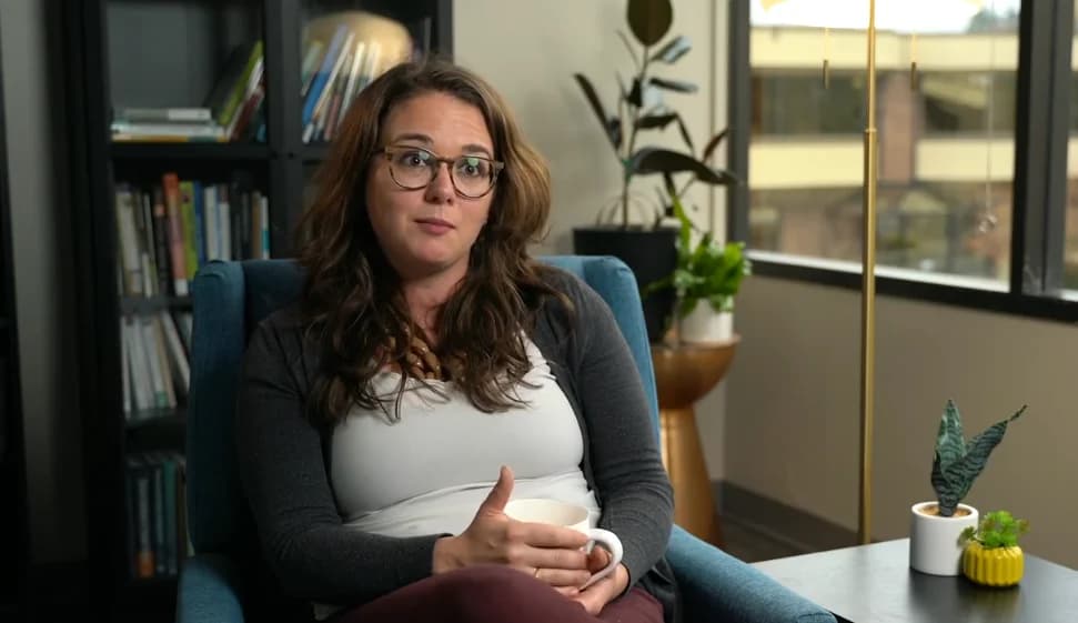 Therapist talking about her practice